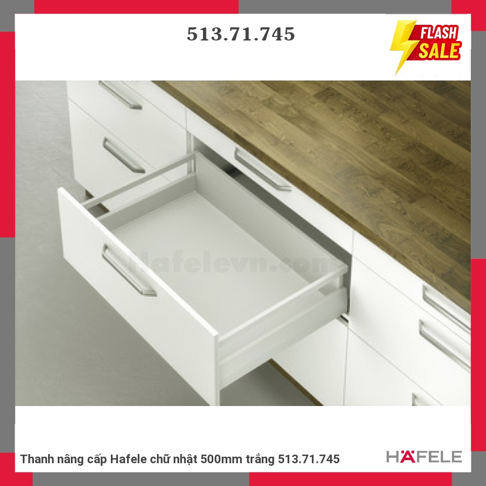 Thanh nâng cấp Hafele chữ nhật 500mm trắng 513.71.745