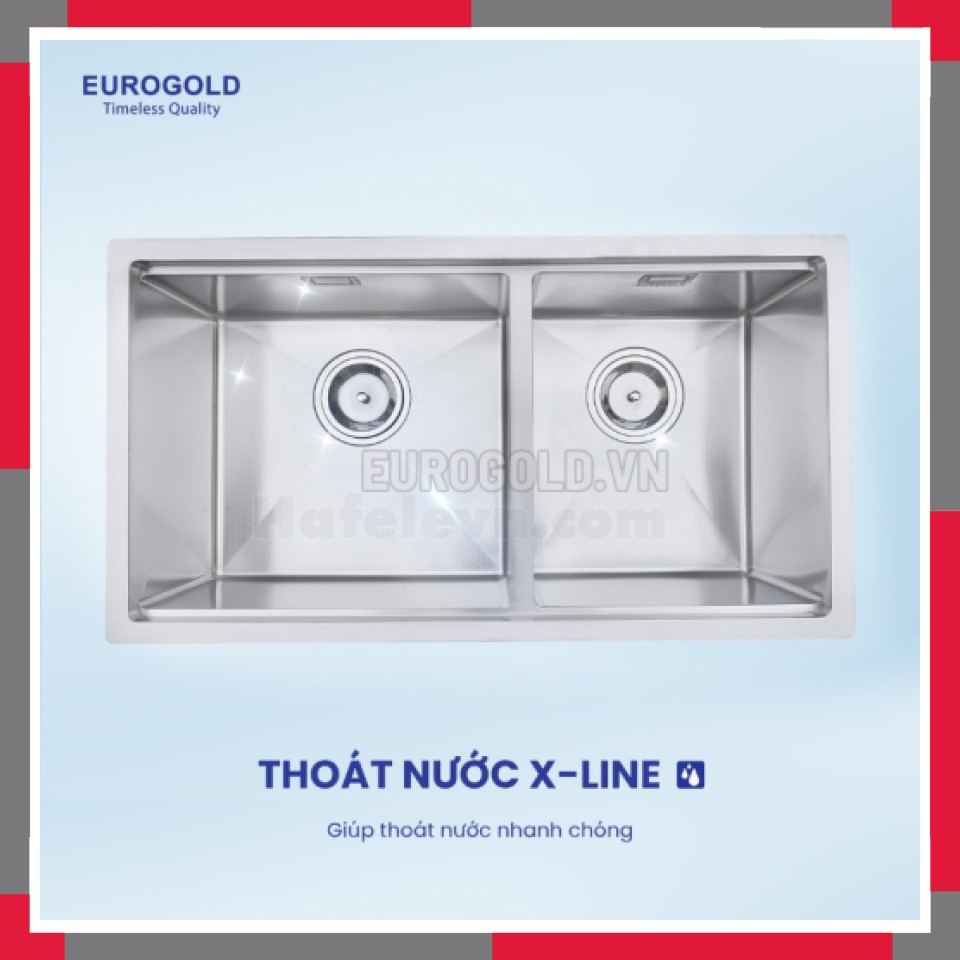 Chậu Rửa Bát âm 2 Hố Lệch Chống Xước Inox 304 EuroGold EUC28245GB