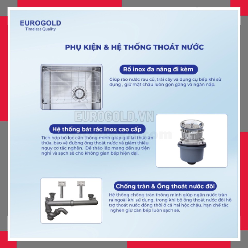 Chậu Rửa Bát âm 2 Hố Lệch Chống Xước Inox 304 EuroGold EUC28245GB