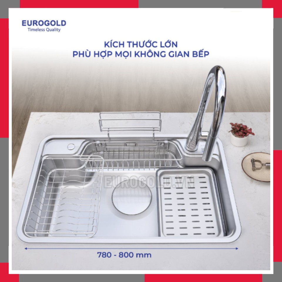 Chậu Rửa Bát Chống Xước Dập Liền Khối EuroGold EUC88050EB