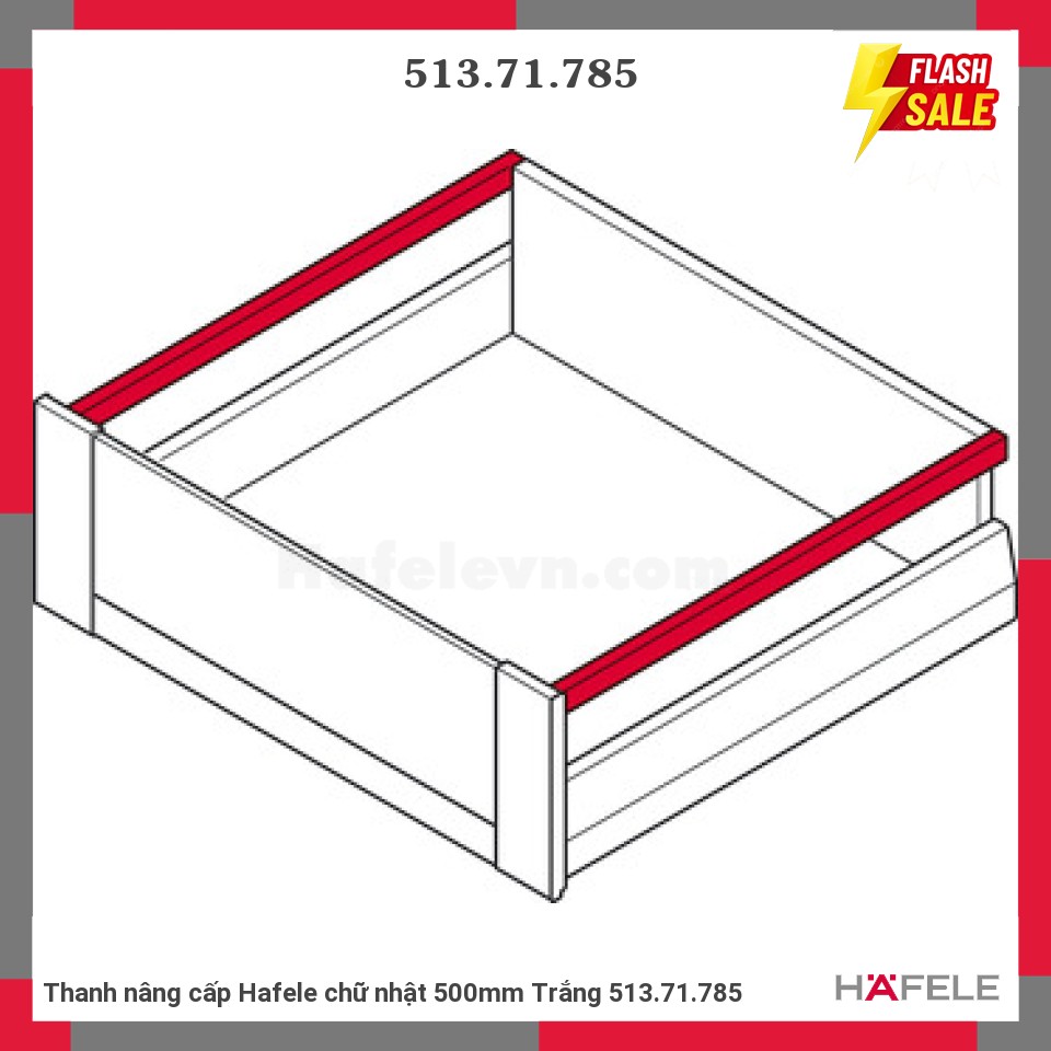 Thanh nâng cấp Hafele chữ nhật 500mm Trắng 513.71.785