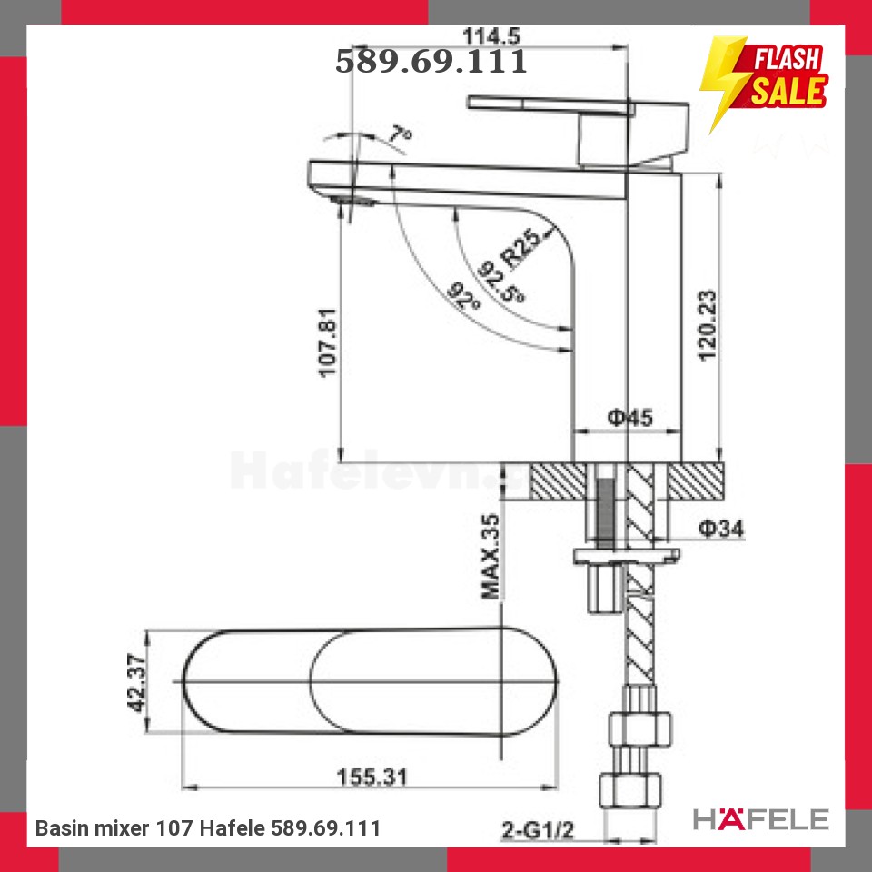Basin mixer 107 Hafele 589.69.111