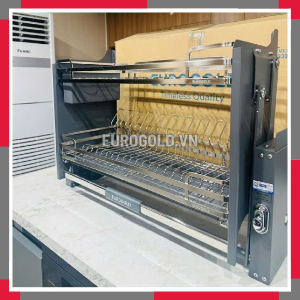 Giá Bát đĩa Nâng Hạ Inox 304 Khung Màu Ghi EuroGold EVI190G