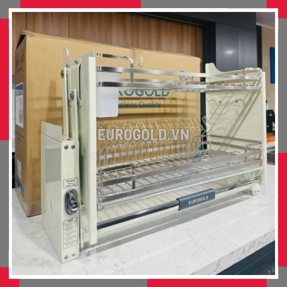 Giá Bát đĩa Nâng Hạ Inox 304 Khung Màu Trắng EuroGold EVI190W