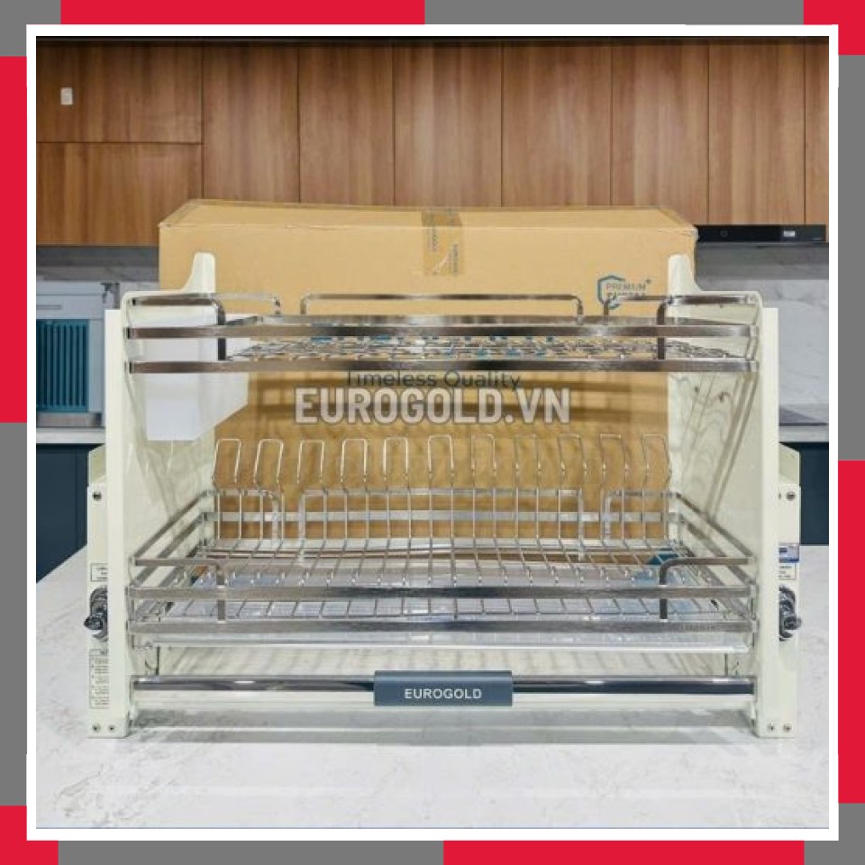 Giá Bát đĩa Nâng Hạ Inox 304 Khung Màu Trắng EuroGold EVI190W
