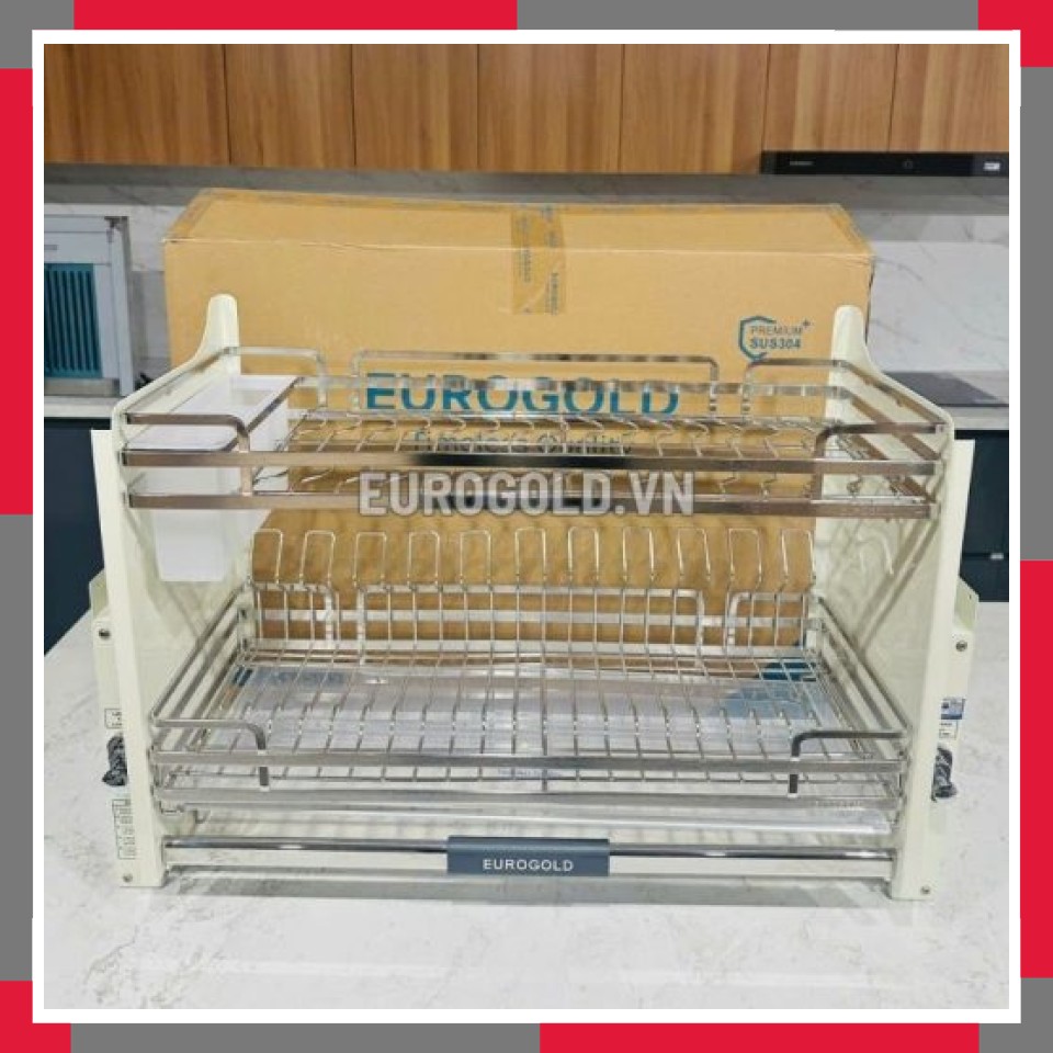 Giá Bát đĩa Nâng Hạ Inox 304 Khung Màu Trắng EuroGold EVI190W