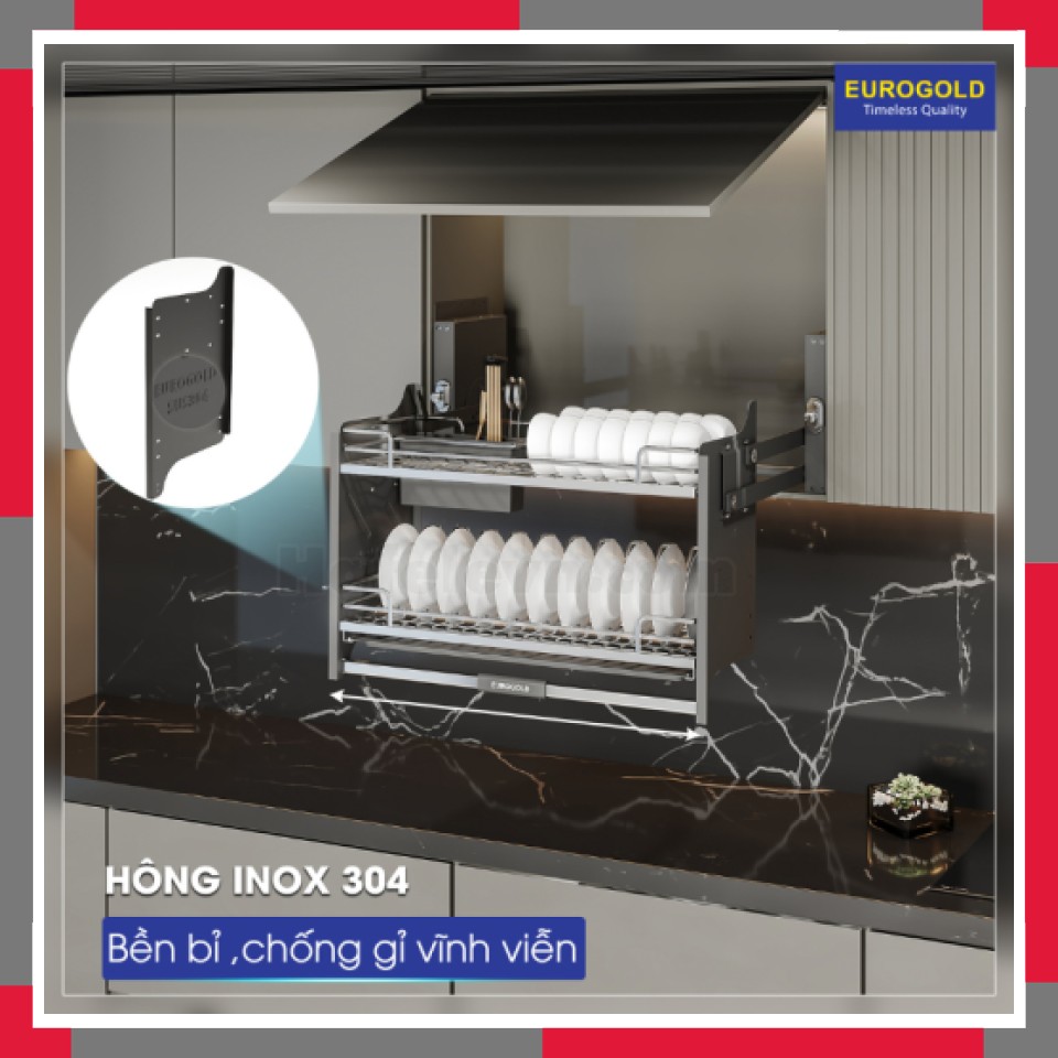 Giá Bát đĩa Nâng Hạ Inox 304 Nan Oval EuroGold EPV9060Pro