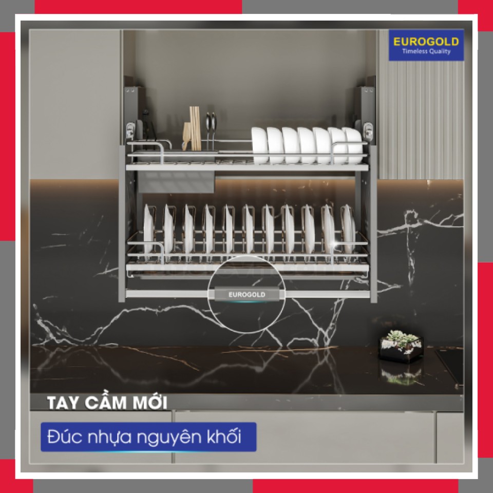 Giá Bát đĩa Nâng Hạ Inox 304 Nan Oval EuroGold EPV9060Pro