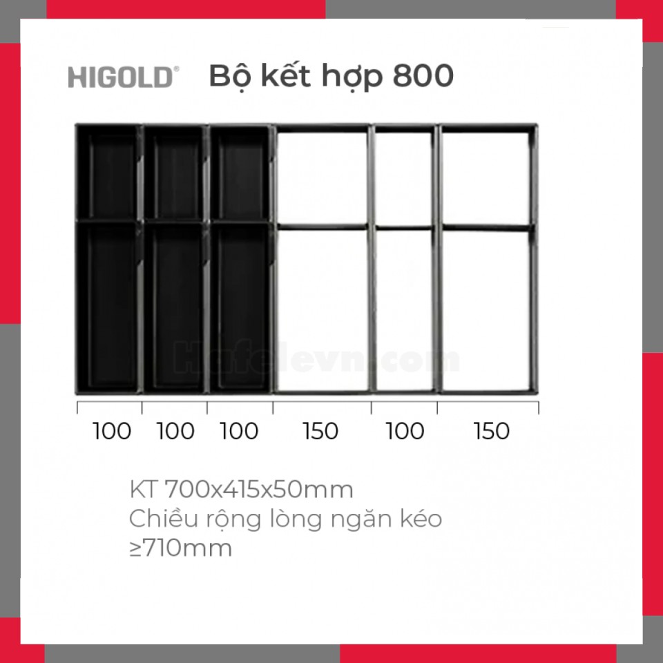 Hệ khay chia ngăn kéo nhôm hàng không cao cấp JR HiGold 301092