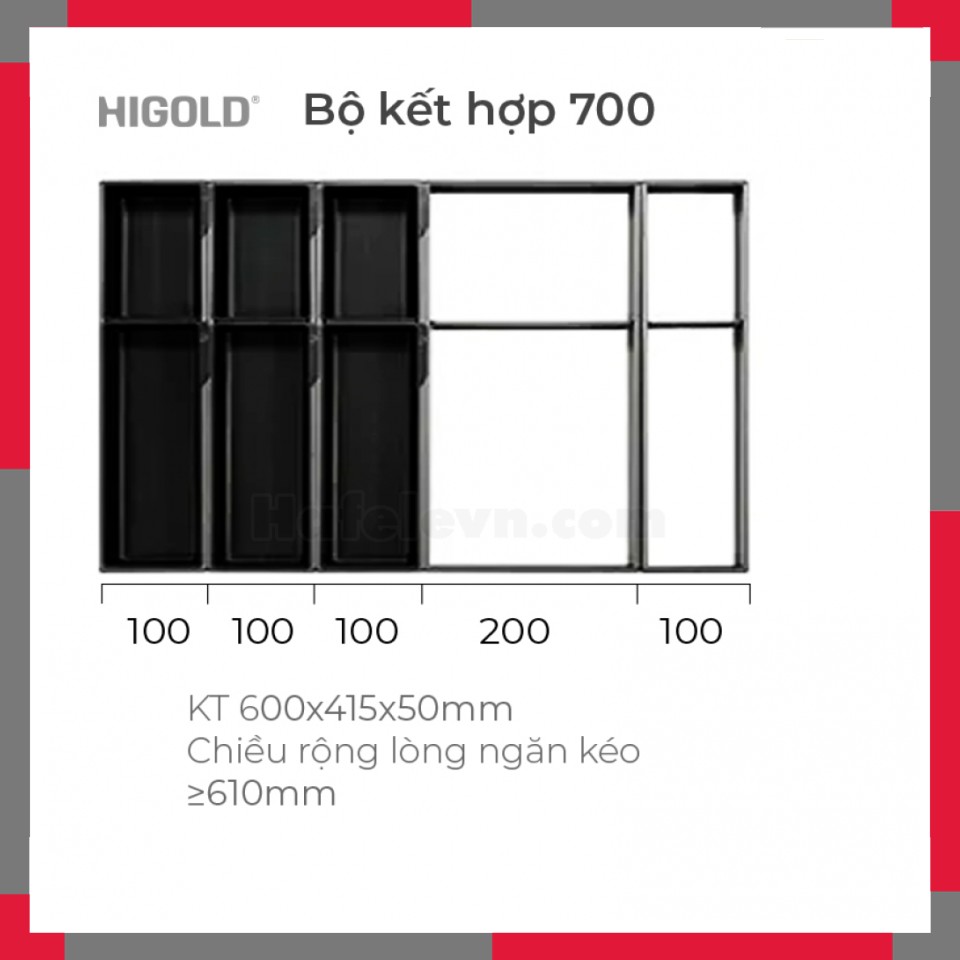 Hệ khay chia ngăn kéo nhôm hàng không cao cấp JR HiGold 301092
