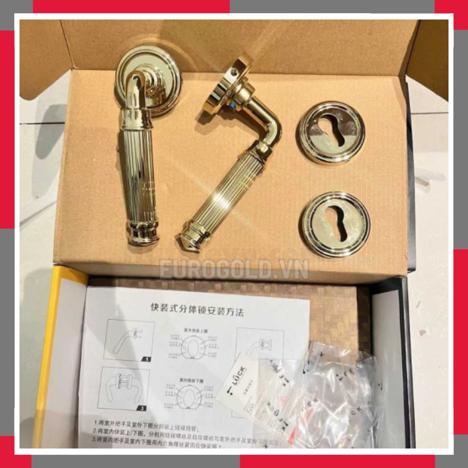 Khóa Cửa Phân Thể, Khóa Cửa đi Thông Phòng Hợp Kim Cao Cấp Mạ Pvd Vàng Bóng EuroGold BH72F260