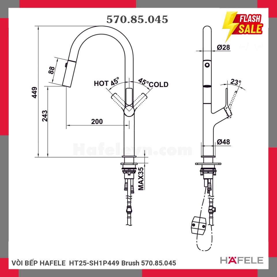 VÒI BẾP HAFELE HT25-SH1P449 Brush 570.85.045