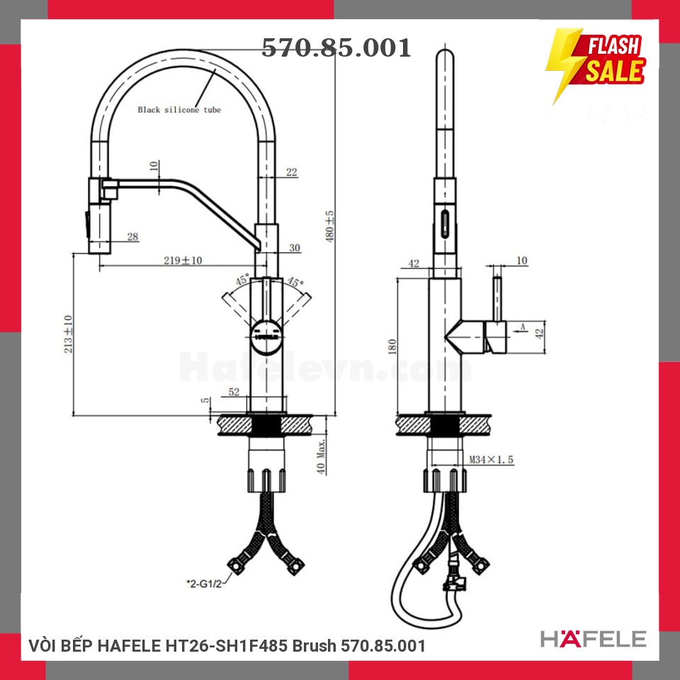 VÒI BẾP HAFELE HT26-SH1F485 Brush 570.85.001
