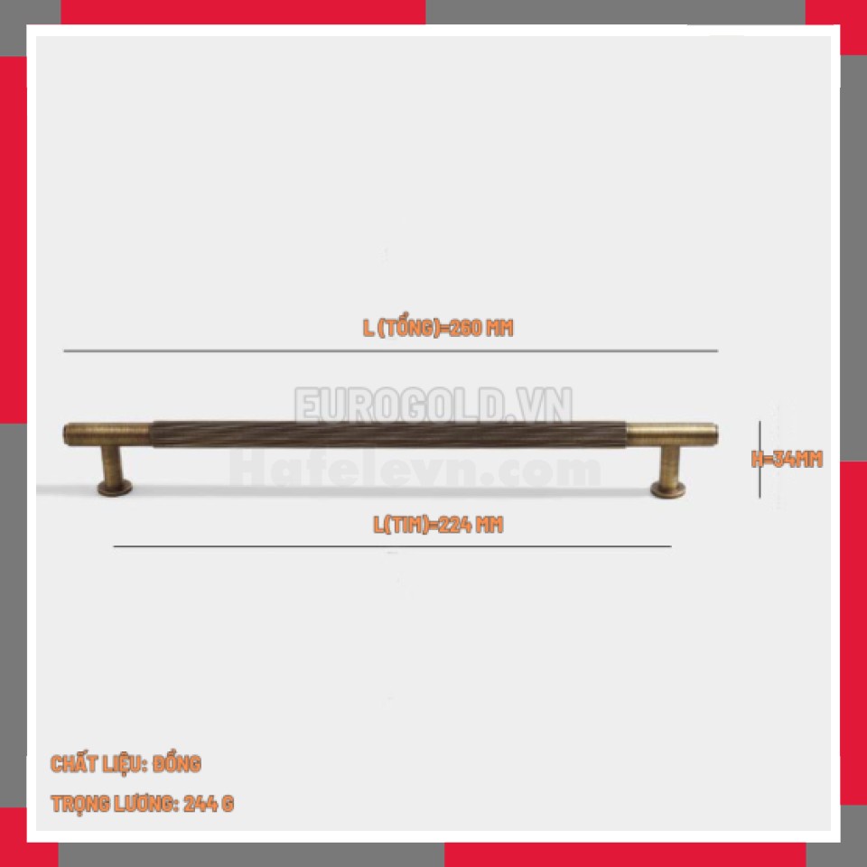 Tay Nắm đồng Nguyên Chất Kiểu Cổ EuroGold BHG112C