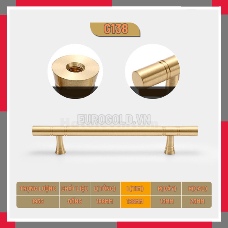 Tay Nắm Tủ đồng Nguyên Chất EuroGold BHG138