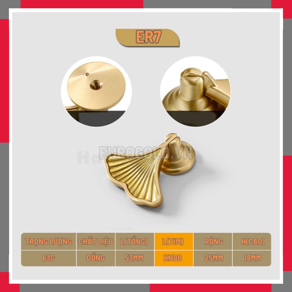 Tay Nắm Tủ đồng Nguyên Chất Hình Lá EuroGold BHER7