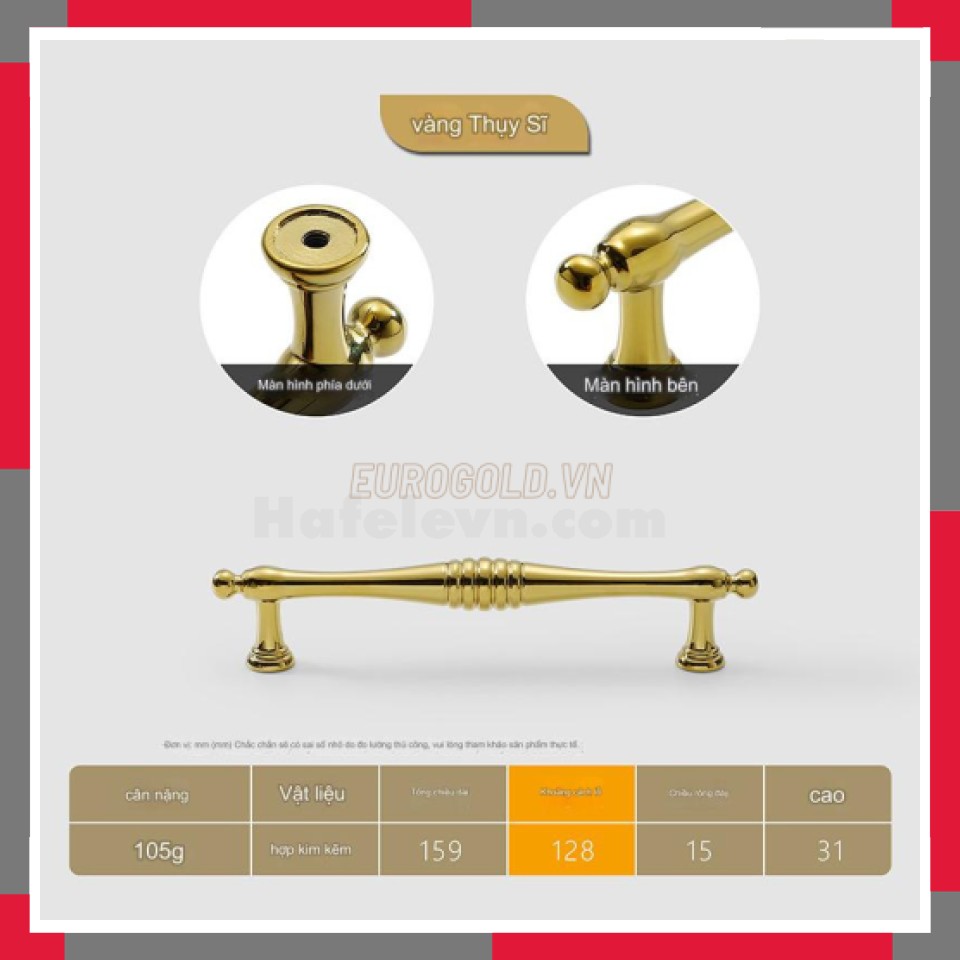 Tay Nắm Tủ Hợp Kim Mạ Vàng Pvd Vàng Bóng Cao Cấp EuroGold BHGYG29