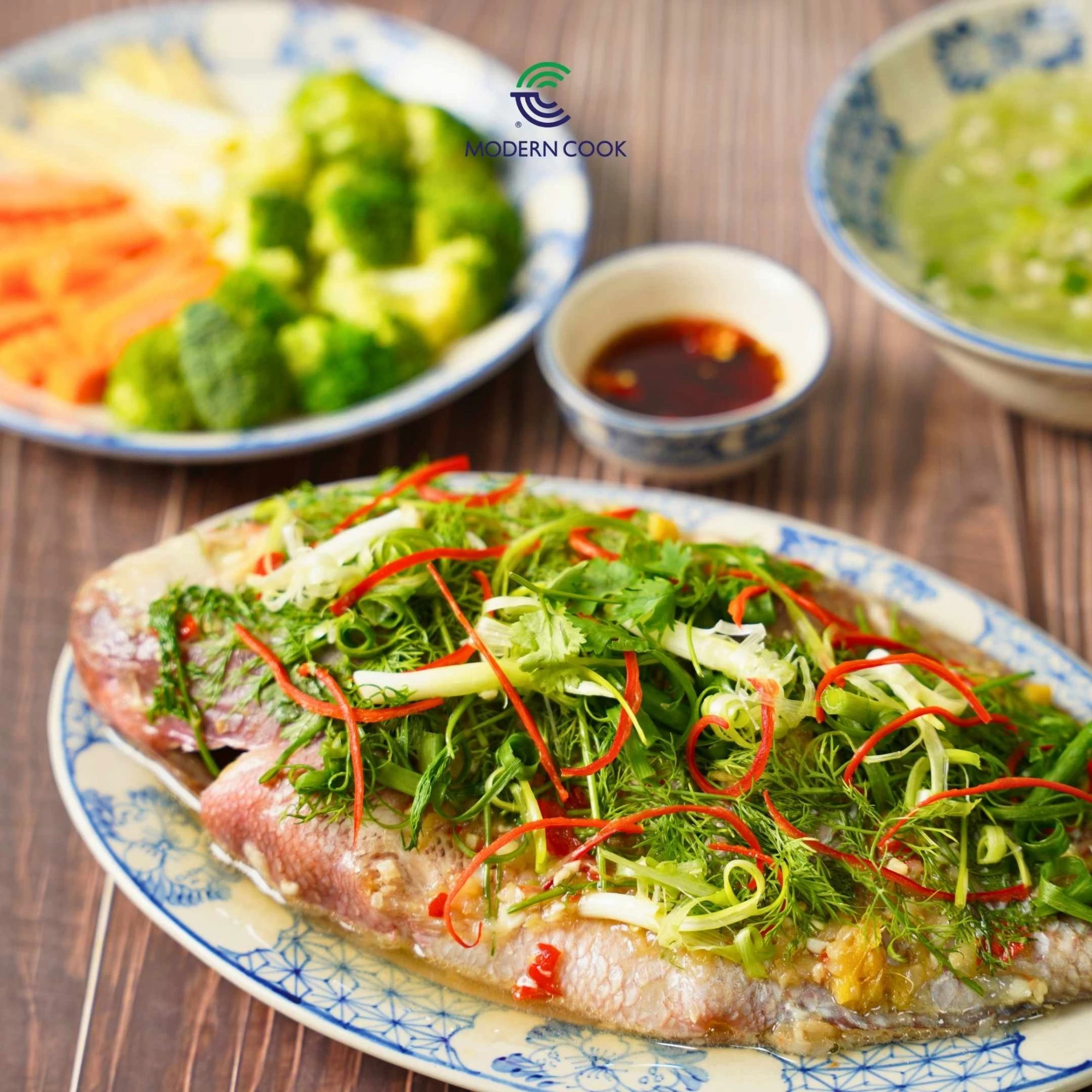 CÁ HẤP THUYỀN CHÀI, CANH BÍ NẤU THỊT BĂM, RAU CỦ HẤP