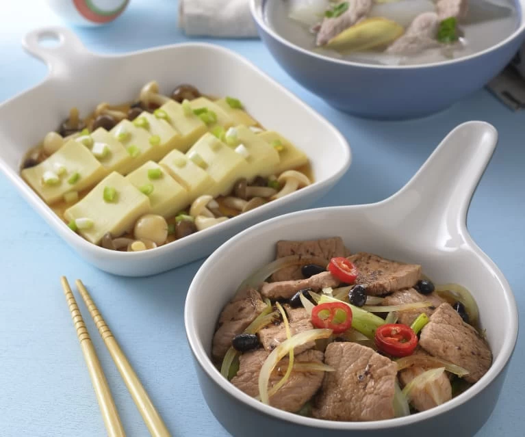 CANH BÍ ĐAO HẦM, ĐẬU HŨ HẤP NẤM VÀ THỊT HEO HẤP TÀU XÌ