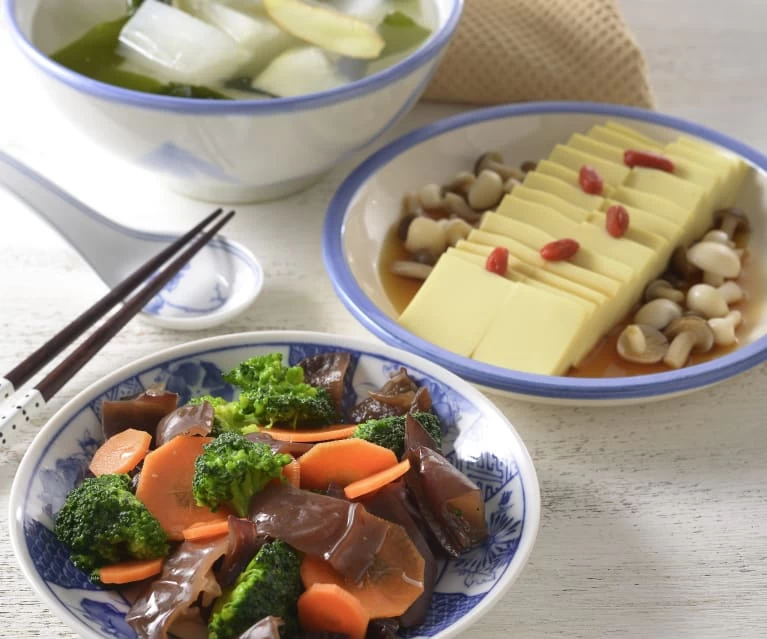 CANH RONG BIỂN BÍ ĐAO, ĐẬU HŨ HẤP NẤM TƯƠI, RAU CỦ HẤP