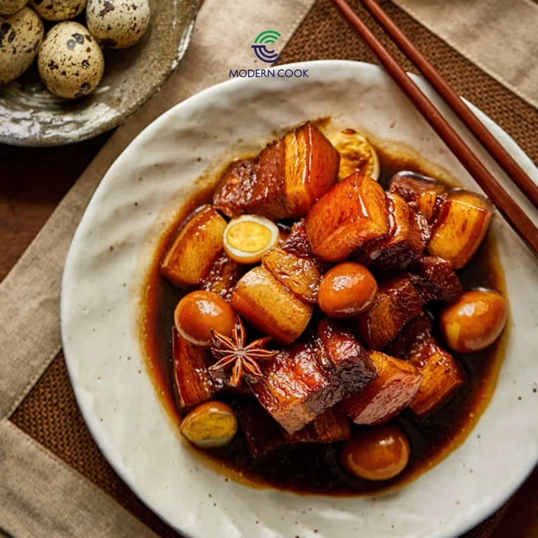 THỊT BA CHỈ KHO TRỨNG CÚT KIỂU HOA