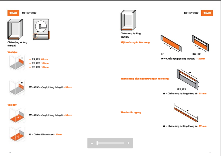 Cách tính kích thước ván đáy, ván hậu cho ray hộp Blum Legrabox Merivobox