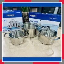 Bộ Nồi 3 Món Vung Kính đáy Liền Thân Inox 304 EuroGold EN2533