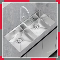 Chậu Rửa Bát âm 2 Hố Chống Xước Cân Inox 304 EuroGold EUC28845GB