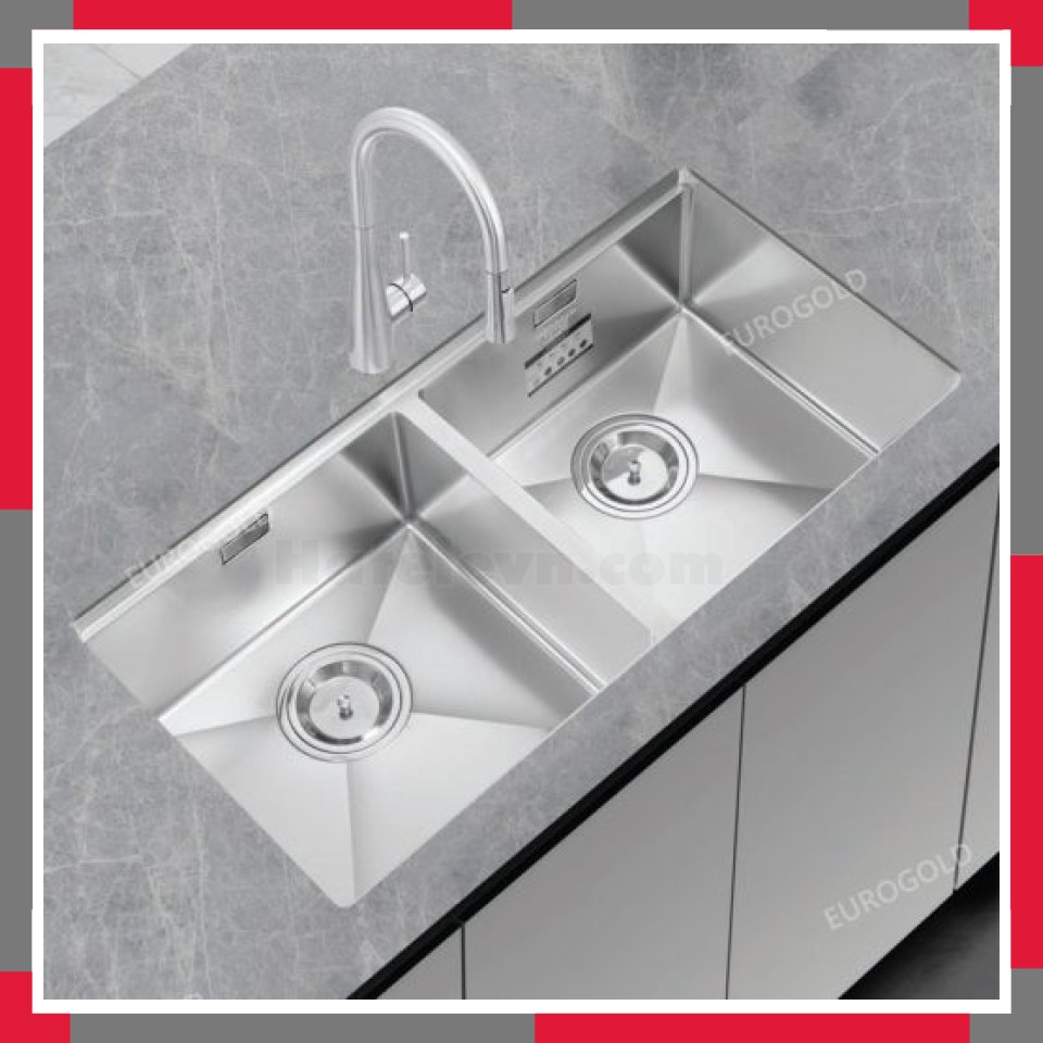 Chậu Rửa Bát âm 2 Hố Chống Xước Cân Inox 304 EuroGold EUC28845GB