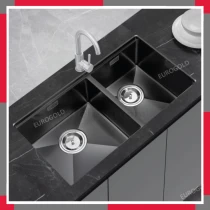 Chậu Rửa Bát âm 2 Hố Lệch Chống Xước Inox 304 Phủ Pvd Màu đen EuroGold EUC28845GD