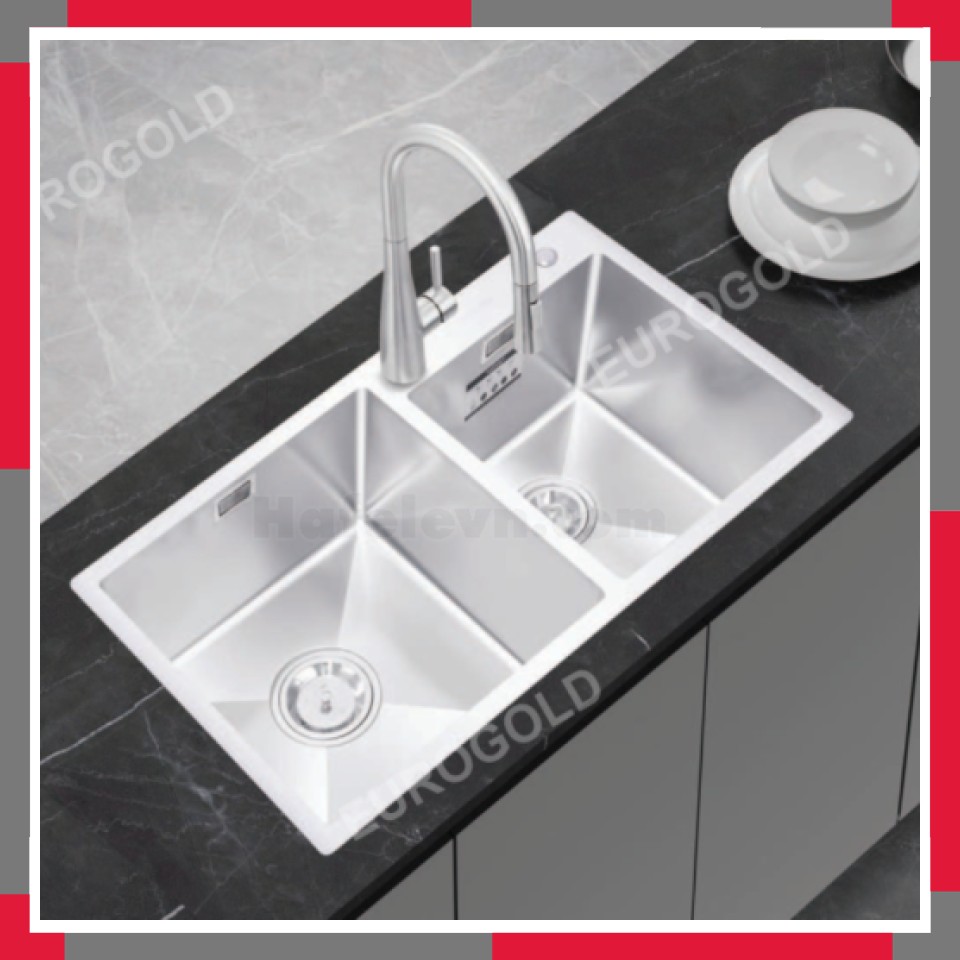 Chậu Rửa Bát Chống Xước 2 Hố Lệch Inox 304 EuroGold EUC28248GA