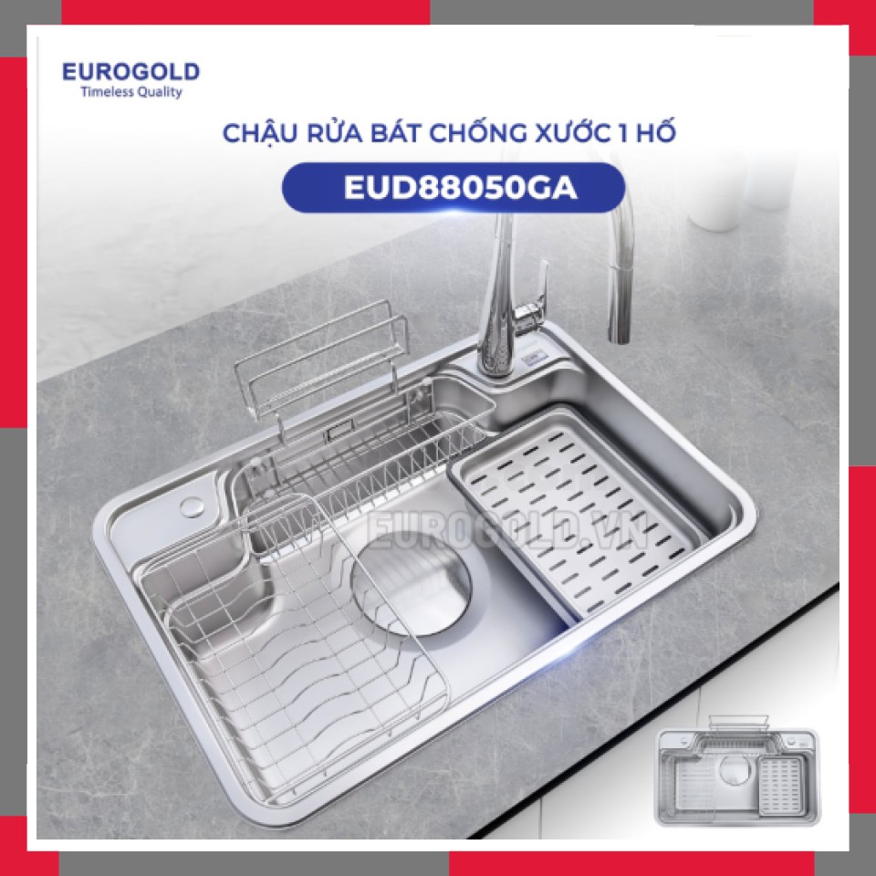 Chậu Rửa Bát Chống Xước Dập Liền Khối EuroGold EUC88050EB