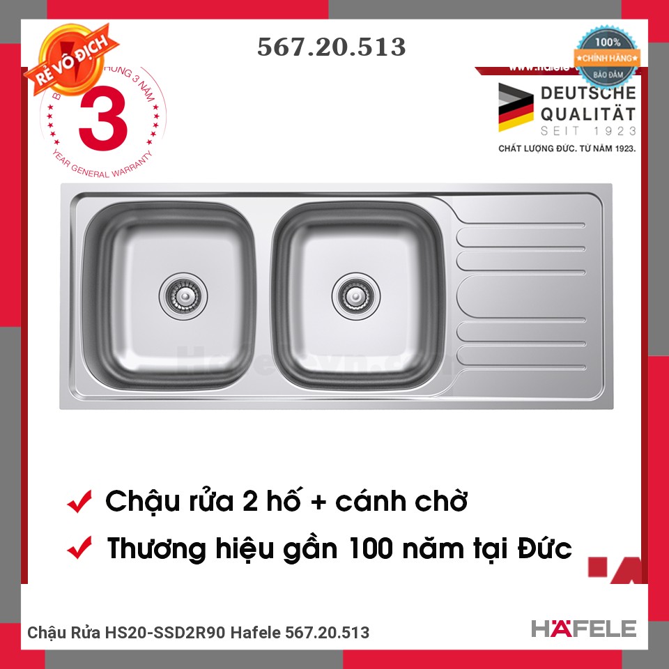 Chậu Rửa HS20-SSD2R90 Hafele 567.20.513