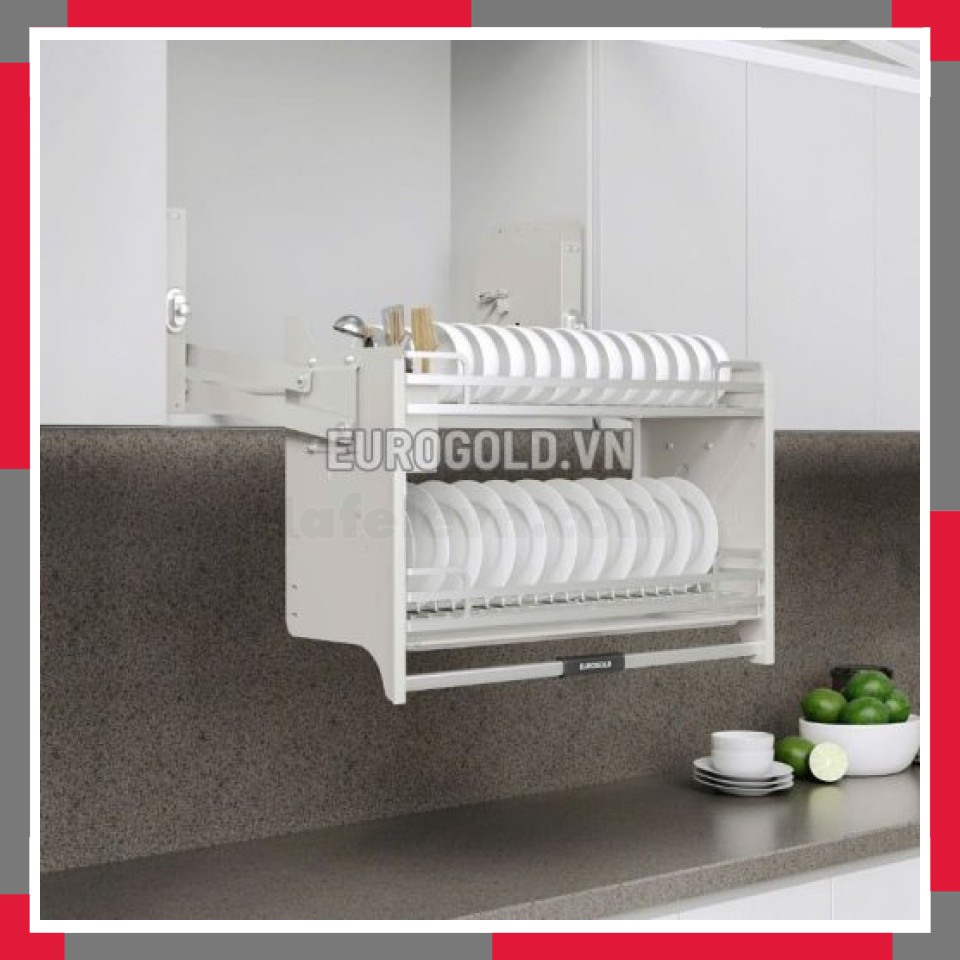 Giá Bát đĩa Nâng Hạ Inox 304 Khung Màu Trắng EuroGold EVI170W