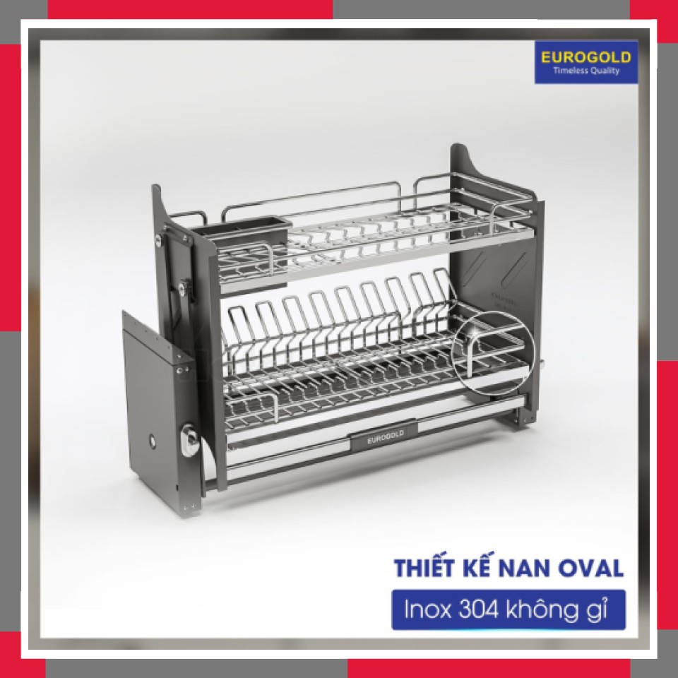 Giá Bát đĩa Nâng Hạ Inox 304 Nan Oval EuroGold EPV9080Pro