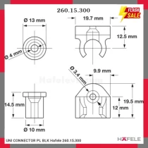 UNI CONNECTOR PL BLK Hafele 260.15.300